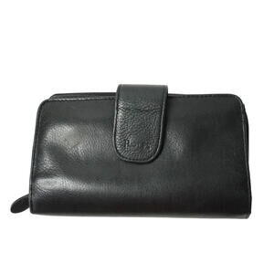 VTG Rolfs Wallet Clutch Checkbook Tri Fold‎ Black Pebbled Leather Organizer SEE